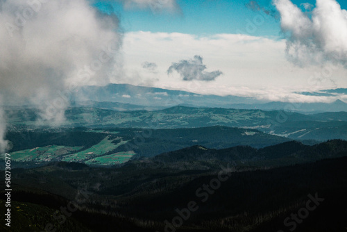 Nature scenery, high Tatras and valleys of Poland, clouds over mountains