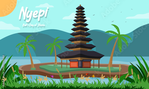 Nyepi Day flat cartoon background which means Bali's Day of Silence