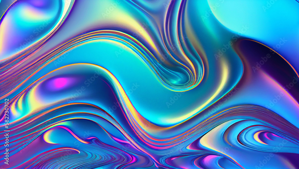 Fototapeta premium Trendy texture neon holographic glass effect and colorful polarization waves. Generative AI 