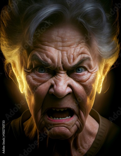 Angry old people - portrait view - made with generative AI tools