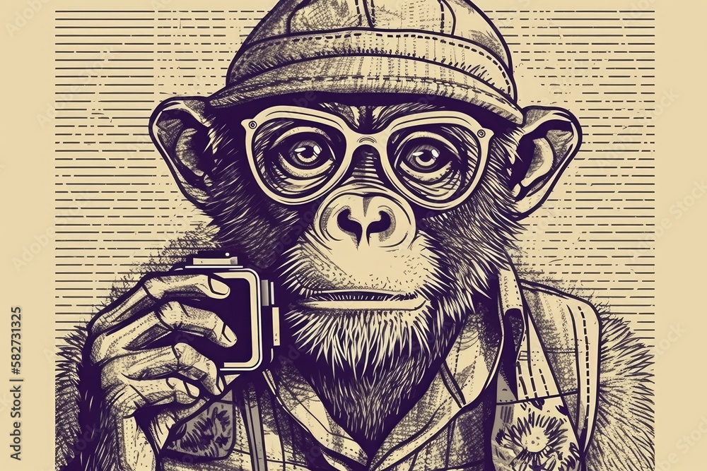 Fototapeta premium Smartphone selfie. Animal Fashion Hipster. Version in raster. Generative AI