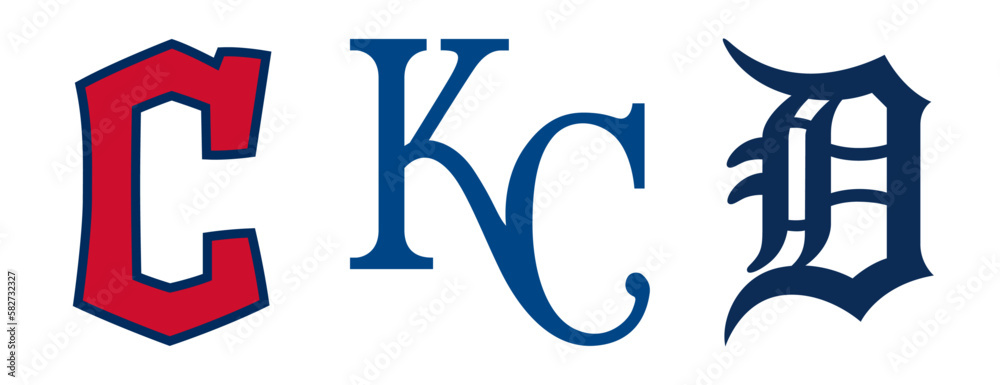 Vector logo of the Cleveland Guardians Major league Baseball team. Kansas  City Royals. Emblem of the Detroit Tigers Stock Vector