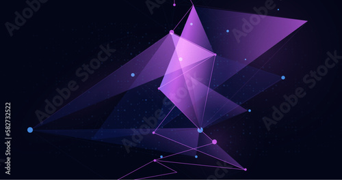 Abstract violet polygon shape with connection lines on dark background. Science and digital, futuristic, technology concept background. Vector illustration