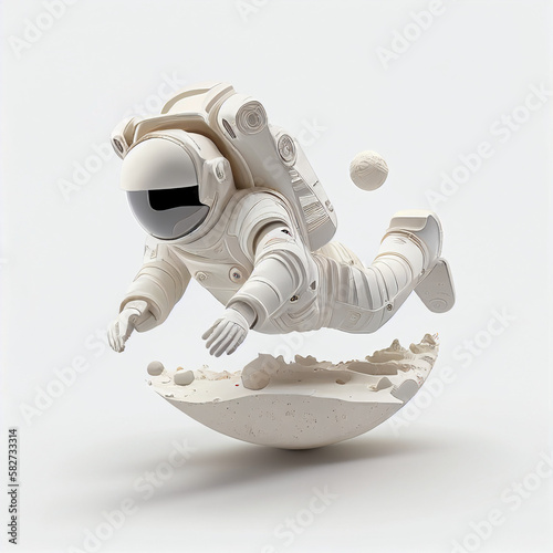 astronaut flying in space in white background
