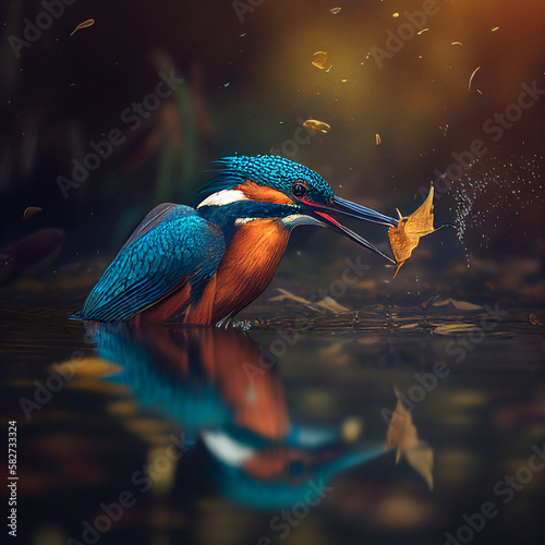 Beautiful kingfisher catching a fish © daehyeon
