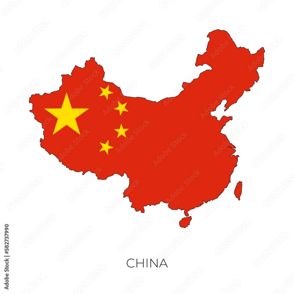 Naklejka premium China map and flag. Detailed silhouette vector illustration