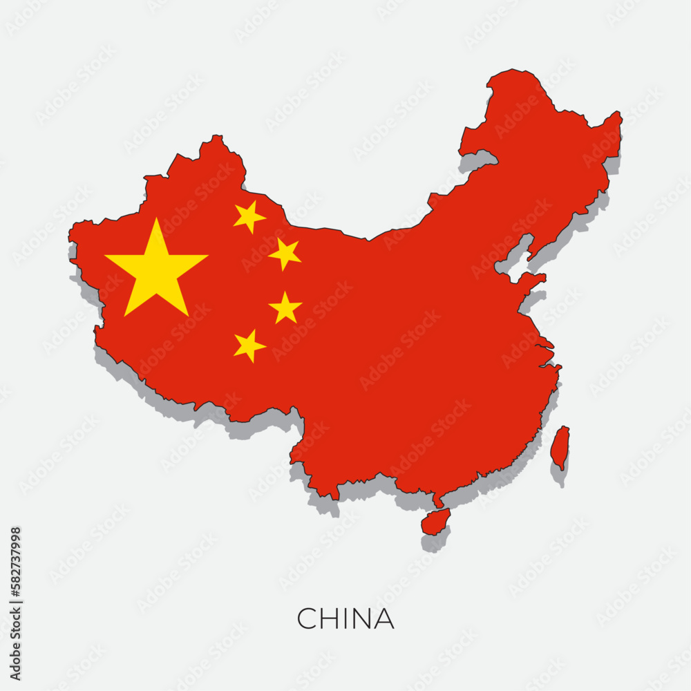 Fototapeta premium China map and flag. Detailed silhouette vector illustration