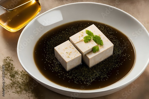 close up of raw white tofu, generative art by A.I.