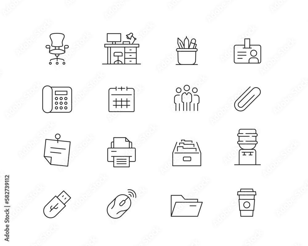 Office Working Icon collection containing 16 editable stroke icons. Perfect for logos, stats and infographics. Change the thickness of the line in Adobe Illustrator (or any vector capable app). Office Working Icon collection containing 16 editable stroke icons. Perfect for logos, stats and infographics. Change the thickness of the line in Adobe Illustrator (or any vector capable app).