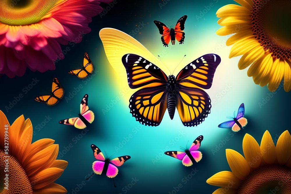 Fototapeta premium butterflies and flowers