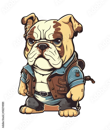 A cartoon dog with a vest that says' dog
