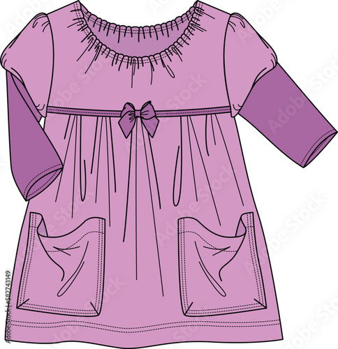 KID GIRLS WEAR EMPIRE LINE DRESS WITH POCKETS VECTOR