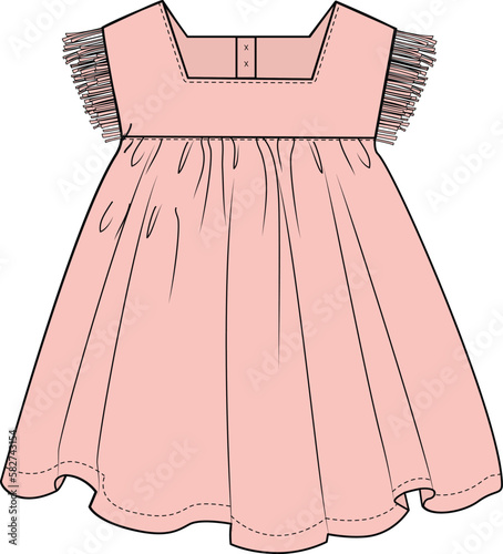 KID GIRLS WEAR MACRAME DRESS IN PINK COLOR VECTOR