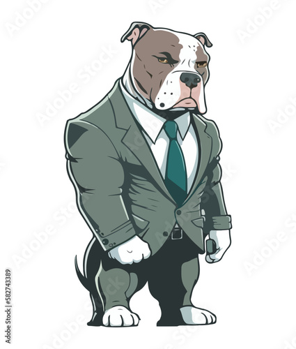 A cartoon dog with a suit and tie that says'pitbull'on it
