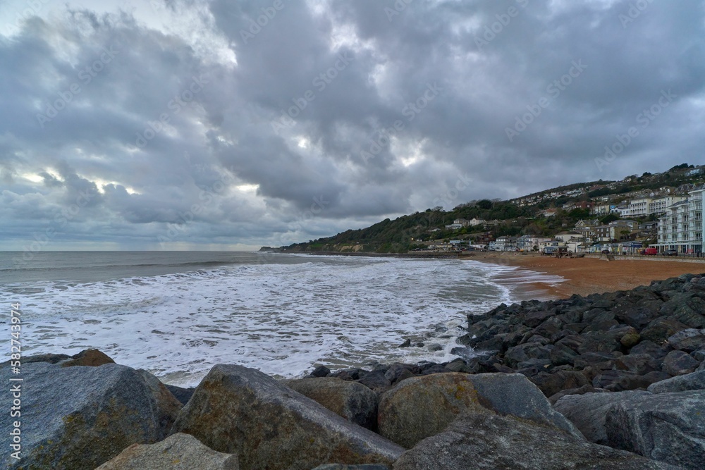 Ventnor Beach on the Isle of Wight against a cloudy sky