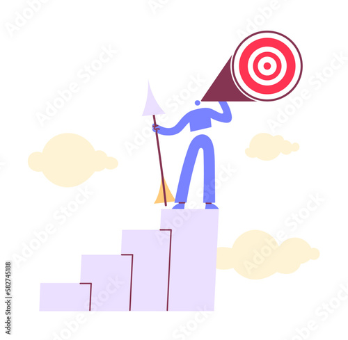 Business man at the top announces plans and goals