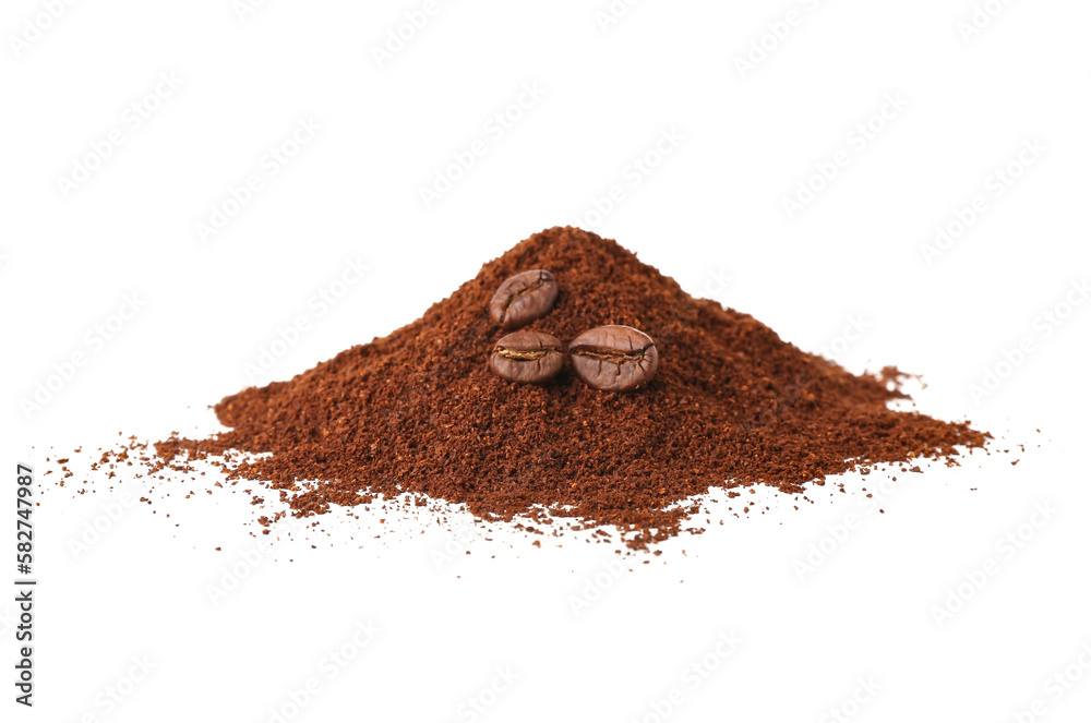 Pile of coffee powder with beans isolated on white background Pile of coffee powder with beans isolated on white background
