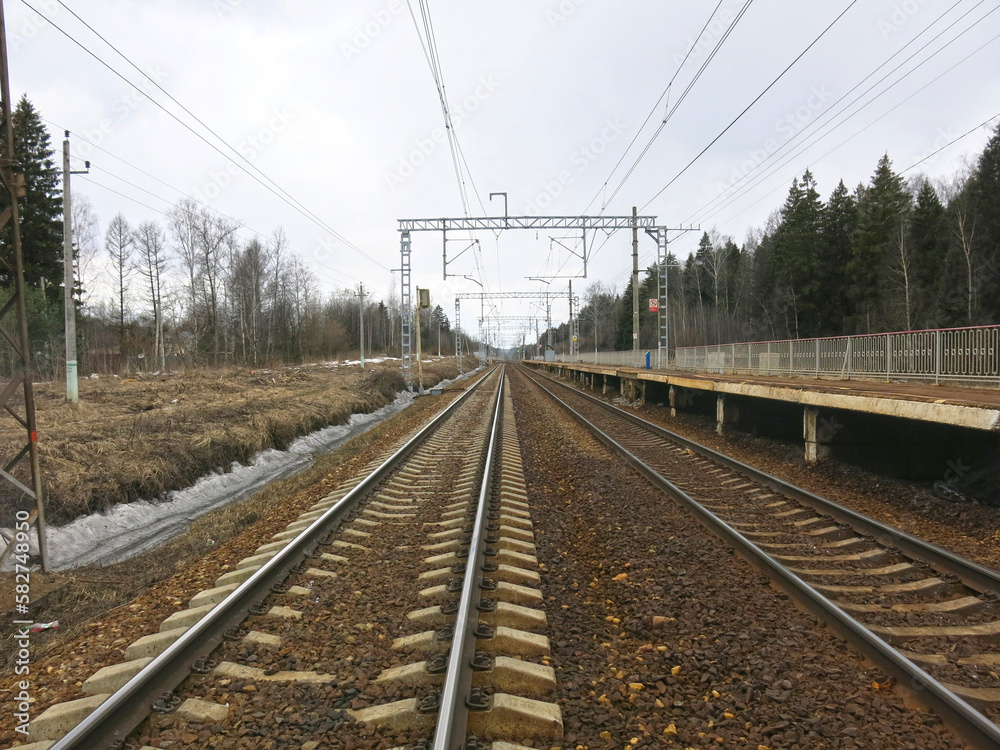 railway tracks at the provincial station in deep autumn