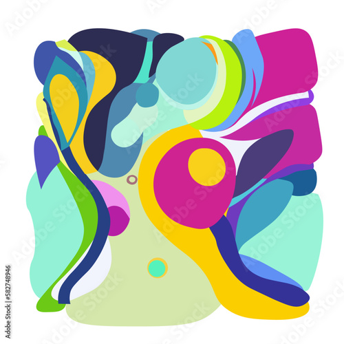 A colorful abstract art painting with a white background
