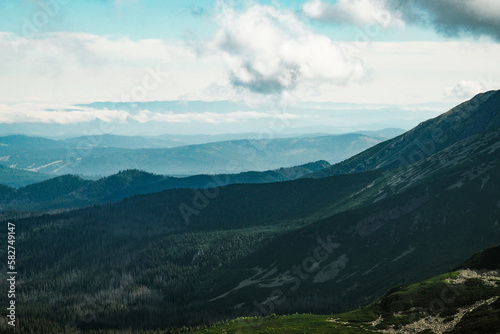 Nature scenery, high Tatras and valleys of Poland, clouds over mountains