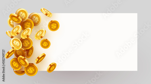 Empty frame with flying golden coins.