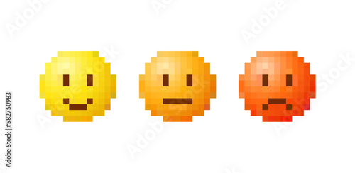 pixel emoji face. smiley emoticon with pixel art style , happy, smile, neutral, sad, angry, emotions - feedback emojis emoticons. emoticon level scale rating in modern