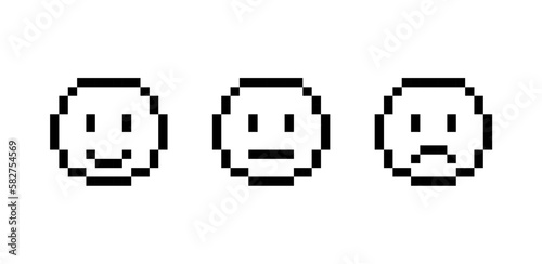 pixel emoji face. smiley emoticon with pixel art style , happy, smile, neutral, sad, angry, emotions - feedback emojis emoticons, emoticon level scale rating. line outline icons