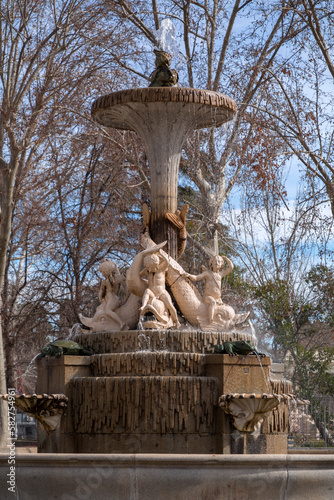 Fountain with stone sculptu...