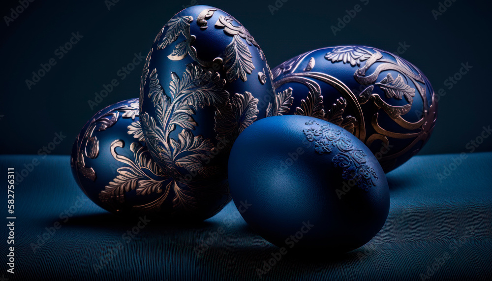 Easter Eggs Modern Design, Deep Blue And Gold Pascha Decoration Easter Eggs Modern Design, Deep Blue And Gold Pascha Decoration