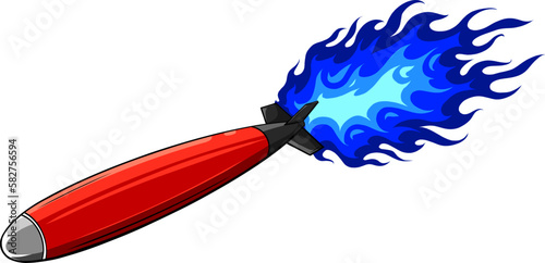 Rocket missile flying style vector illustration. Isolated image on white background.