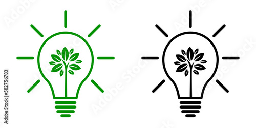 Eco light bulb with tree icon set, ecological friendly and sustainable environment concept - stock vector
