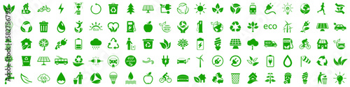Set of 100 ecology icons. Eco green signs. Nature symbol – vector