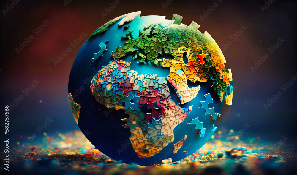 A captivating globe manipulation background with puzzle pieces forming the world map