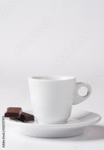 white coffee cup with chocolate  on white background  Cup of espresso.