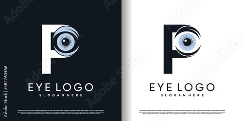 initial letter p logo design template with eye concept premium vector