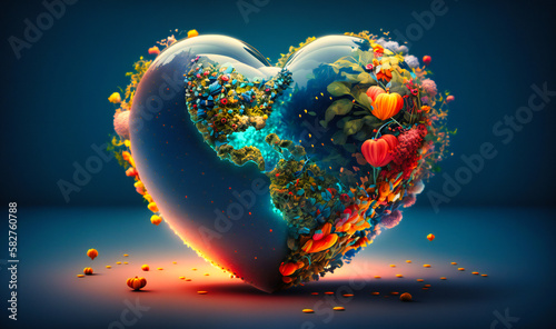 A heartfelt globe manipulation background with hearts forming the continents, representing global love and compassion photo