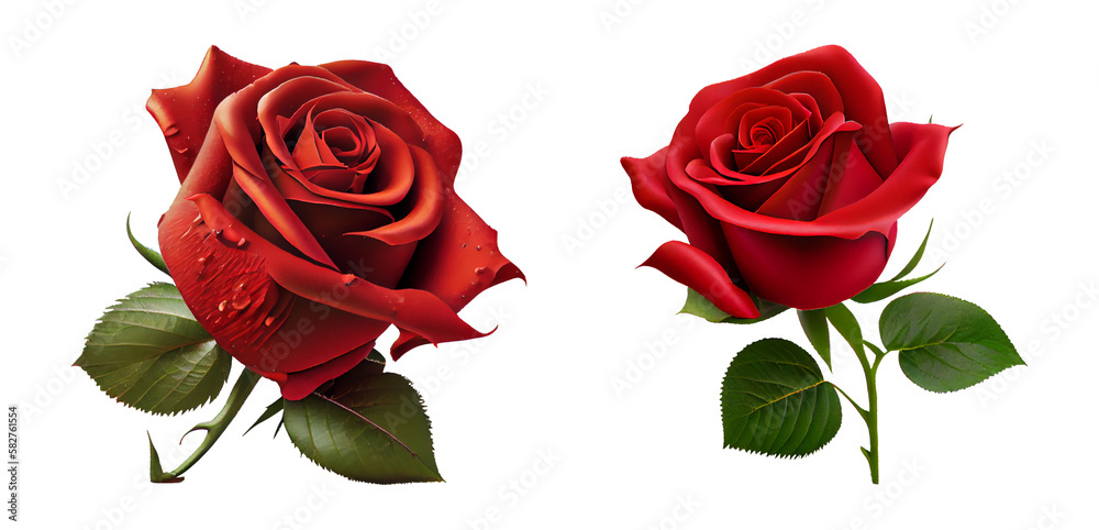 red roses isolated on a transparent background. Spring flowers for ...