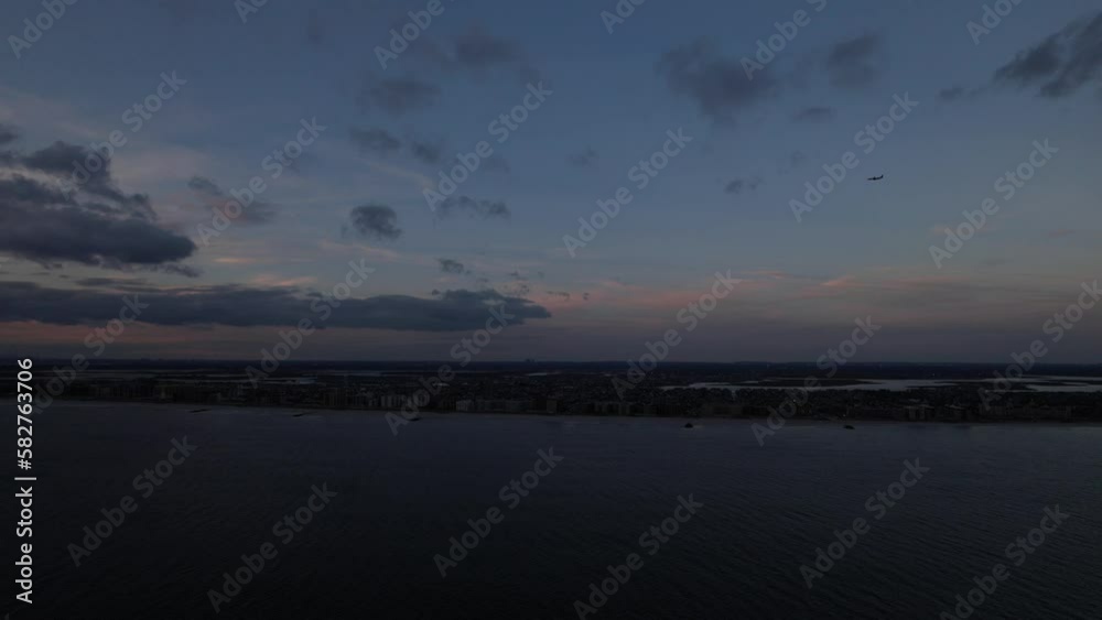 Aerial view of Long Beach, NY during a cloudy sunset in winter. Aerial view of Long Beach, NY during a cloudy sunset in winter.