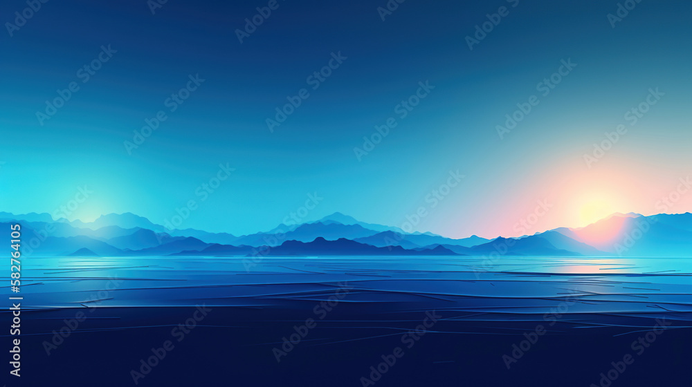 abstract blue waves background as minimal landscape, generative ai