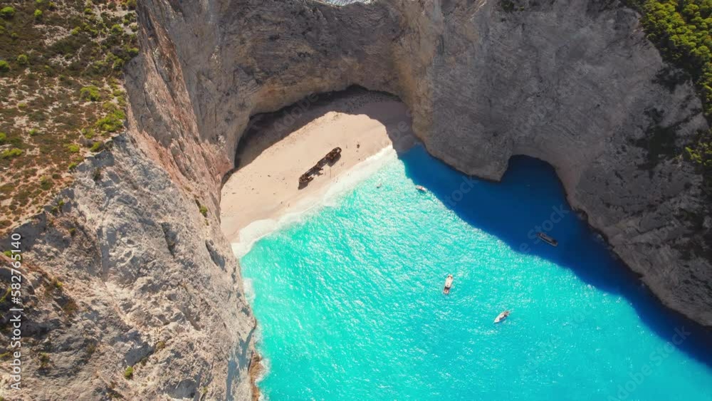 Aerial view of the Navagio beach with the famous wrecked ship in Zante, Greece. Aerial view of the Navagio beach with the famous wrecked ship in Zante, Greece.