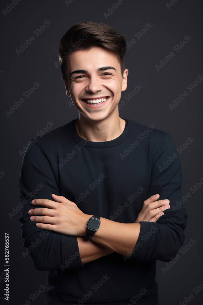 handsome smiling guy on dark background, generative ai handsome smiling guy on dark background, generative ai