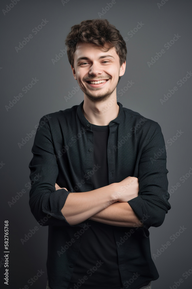 handsome smiling guy on dark background, generative ai handsome smiling guy on dark background, generative ai