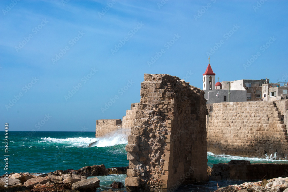 Walls of an old fortress on the mediterranean sea
