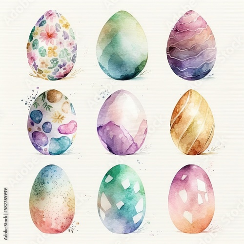 Watercolor Easter eggs illustration. generative ai.