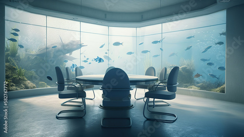 office interior under the water, generative ai