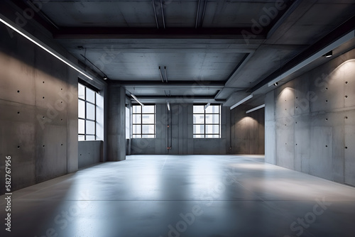 Grunge abandoned empty interior, illustration ai generative