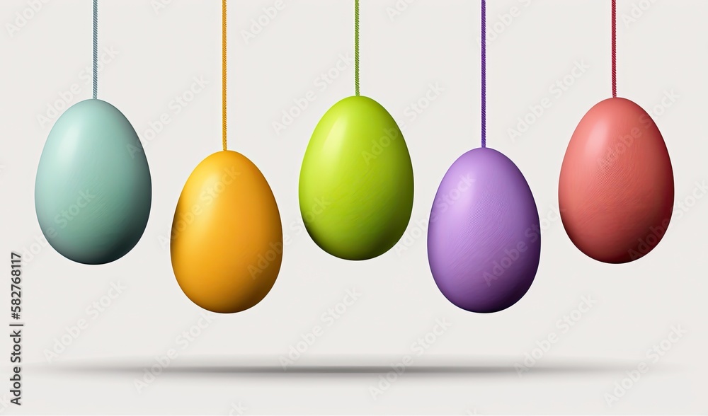 Easter eggs hanging on isolated white background. generative ai. Easter eggs hanging on isolated white background. generative ai.