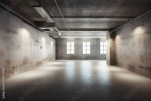 Grunge empty abandoned interior, illustration ai generative