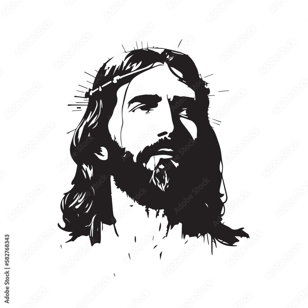 Jesus Christ. Hand drawn vector illustration. Black silhouette svg of
