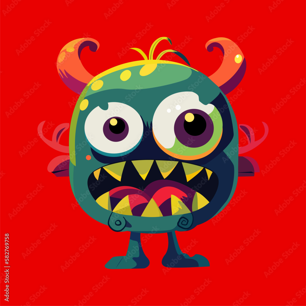 Naklejka premium Vector illustration cute and fantastic monster wall art